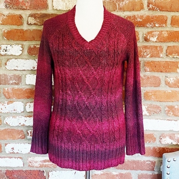 Prana Leisel Plum Gradient Striped Pink Chunky Cable Knit Sweater Medium - Picture 3 of 8